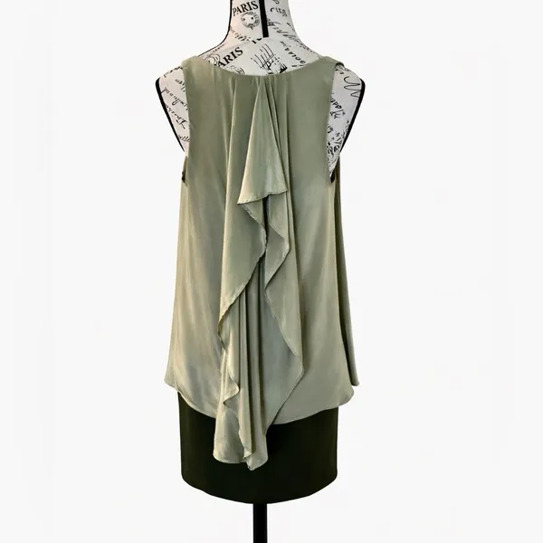 Hutch Green Silk Overlay Cascading Ruffle Back Knee Length Dress Size Medium 💛 - Image 6