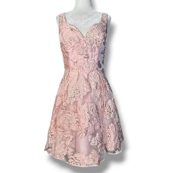 Windsor Heather Floral Burnout Organza Party‎ Dress Pink Rose Gold HOCO Coquette - Image 14