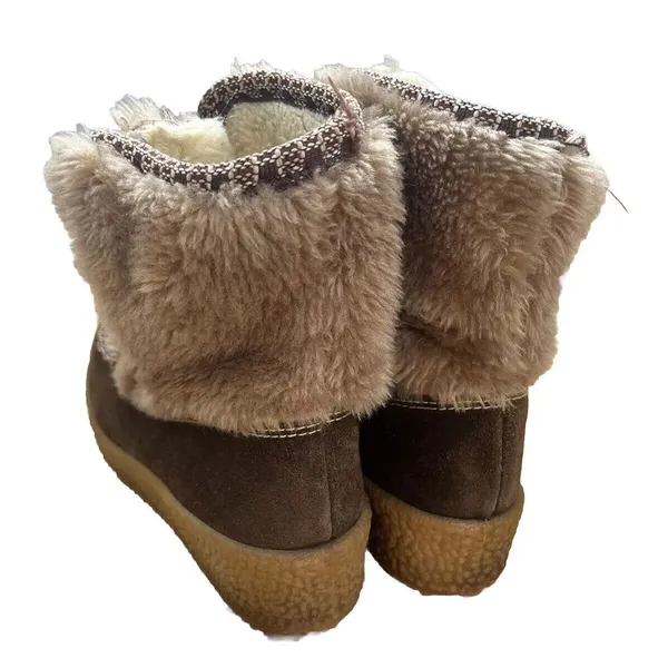 Vintage Snowland Faux Fur‎ Wedge Rubber Heal Lace Up Retro Women's 6 - Image 2