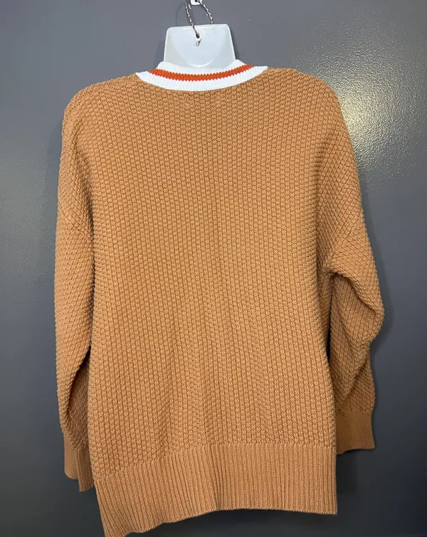 Aerie Cardigan Sweater Womens Medium Brown Waffle Knit V Neck Varsity 06 Pockets - Image 6