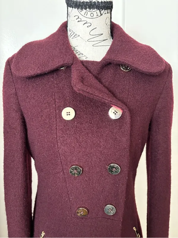 Guess Double-Breasted Pea Coat in Burgundy - Image 3