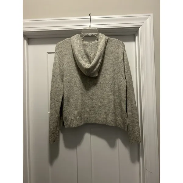 H&M Womens Small Hoodie Sweater Gray Crop Side Split Pullover Knit Acrylic Blend - Image 5