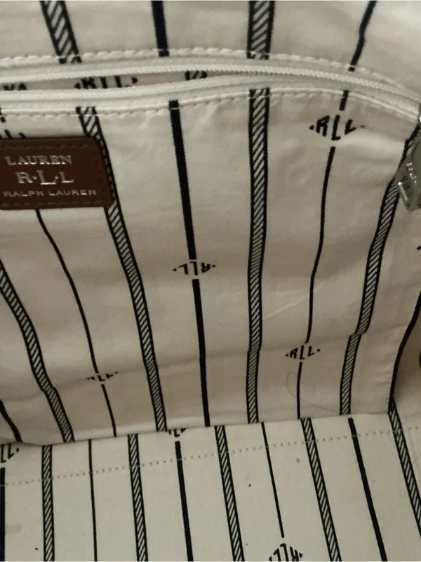 Ralph Lauren beige grey and brown polka dot leather satchel handbag footed - Image 7