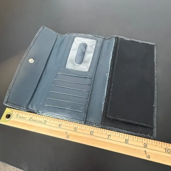 Lodis Black Leather Trifold Wallet Perforated‎ Flap Pocket Envelope Card Case ID - Image 4