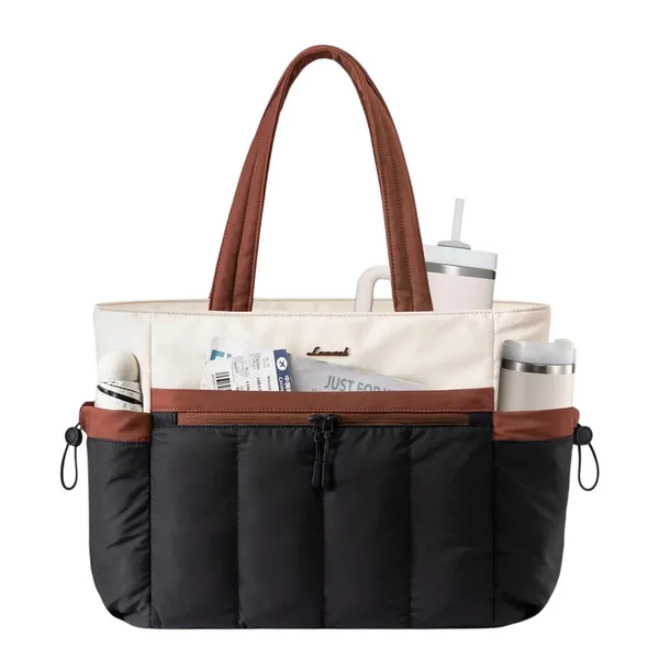 Lovevook Pufflet Two Tone Tote Shoulder Bag Color Block Travel Laptop Luggage - Image 6