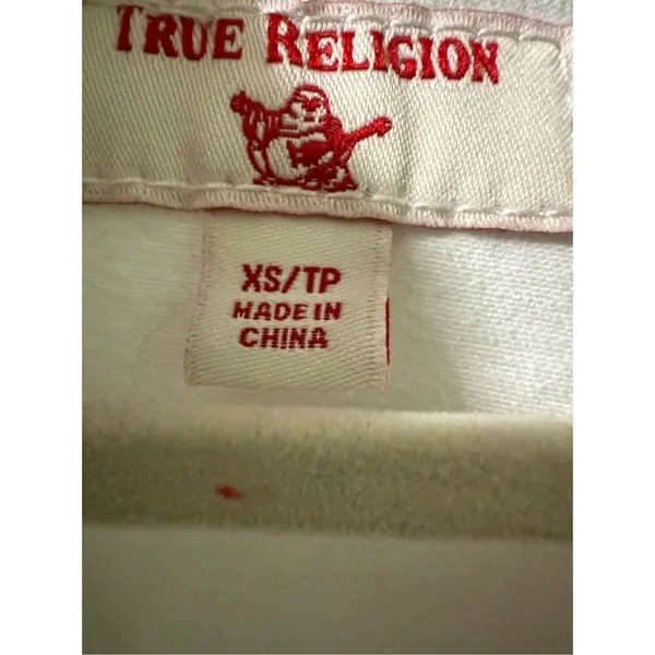 True Religion Fashion trucker with‎ Red Logo on Sleeves Sz XS White Jean Jacket - Image 3