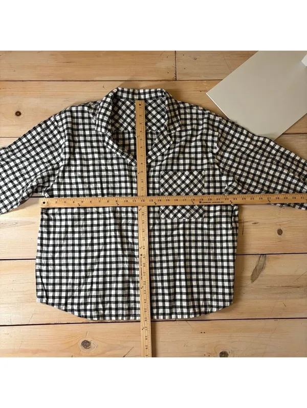 Auden NWT Women's Flannel Black White Checkered Top Shorts Pajama Set Size L - Image 11