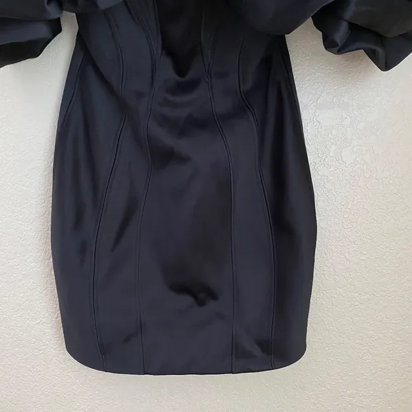 HOUSE‎ OF CB 'Selena' Black Satin Puff Shoulder Dress off shoulder /Size S - Image 9