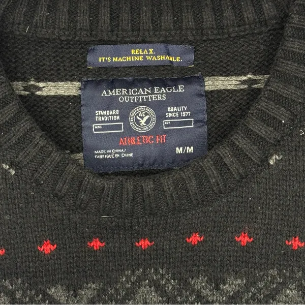 Black and Grey American Eagle Classic Winter Sweater - Image 3