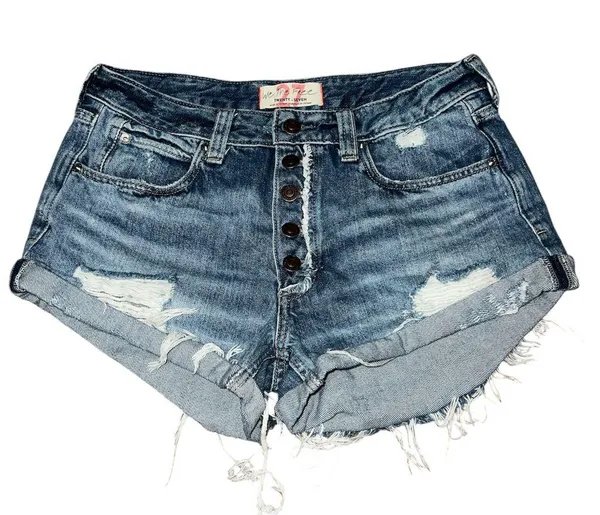 We The Free Button-Up Distressed Denim Shorts - Image 4