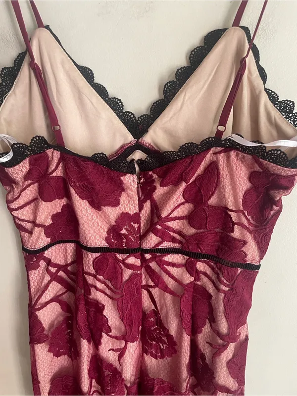 Lulus Alluring Dream Burgundy Floral Mesh Lace Trumpet Midi Dress - Image 11