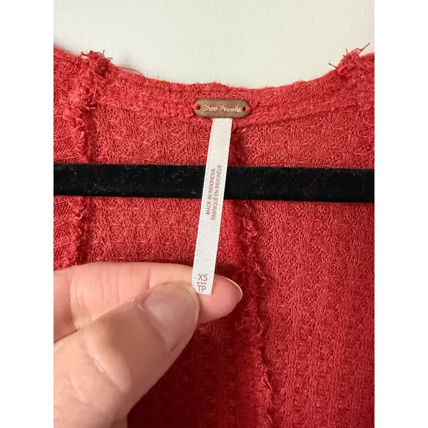 Free People Drippy Ventura Top Women XS Rust Waffle Knit Thermal Boho Red Orange - Image 2