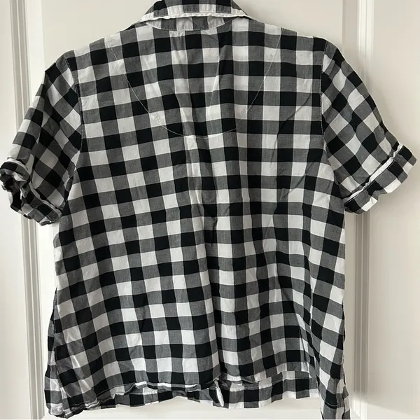 kate spade Black and White Checkered Button-Up Pajama Top Medium - Image 3