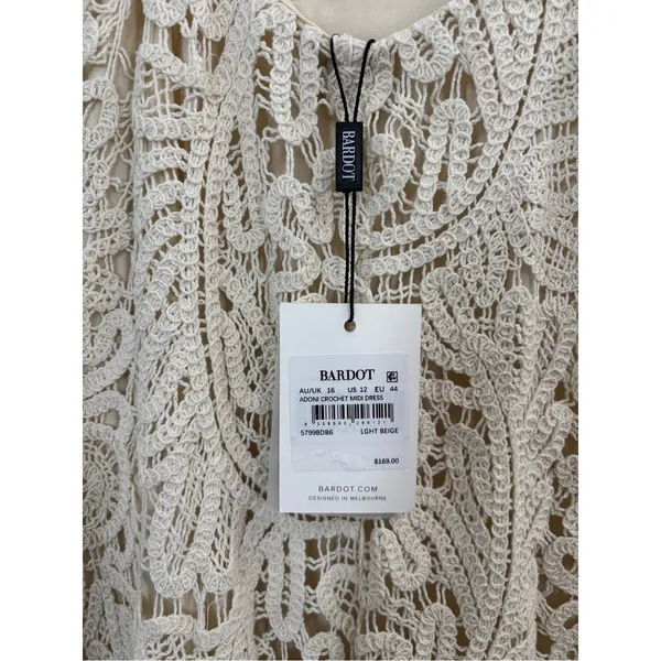 Bardot Adoni Crochet Midi Dress in Light Beige - Image 5