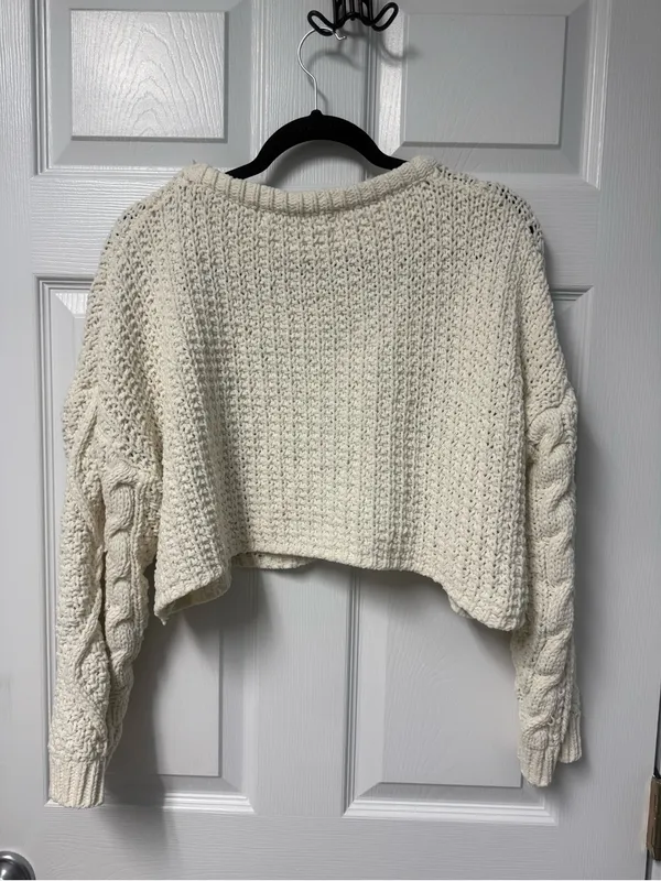 Altar'd State Cream Cable Knit Cropped Crewneck Sweater - Image 5