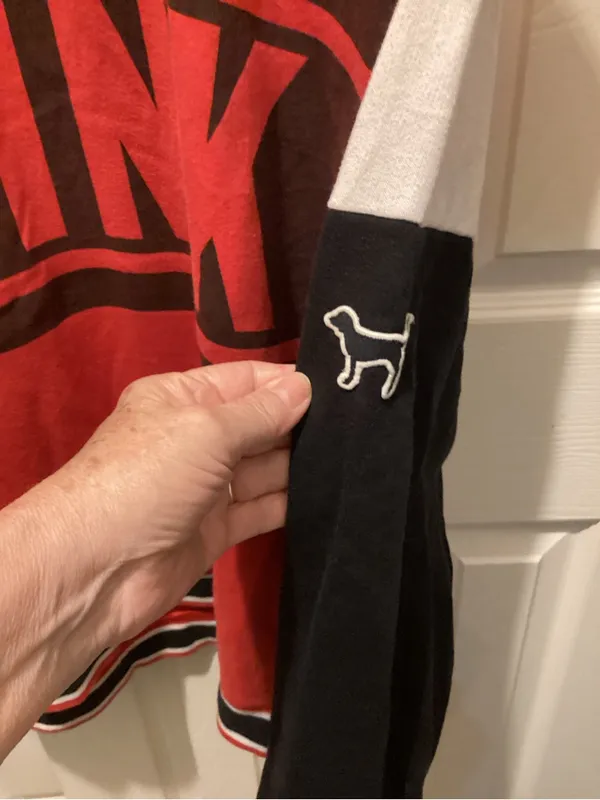 PINK Victoria's Secret Red and Black Logo Sweatshirt - Image 3