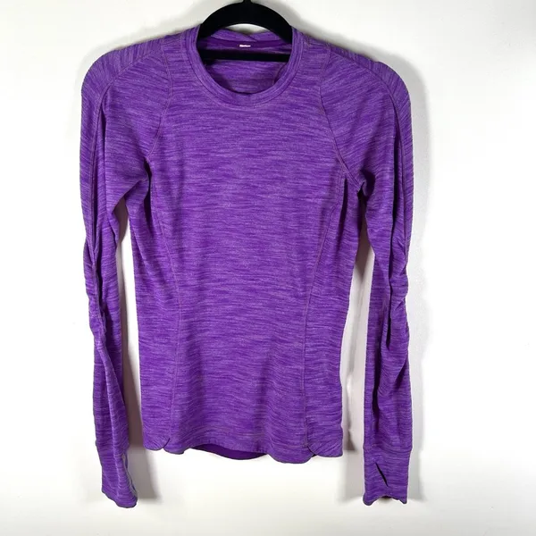 Lululemon 5 Mile Long‎ Sleeve Heathered Regal Plum Soft Cotton Thumbholes Size 4 - Image 2