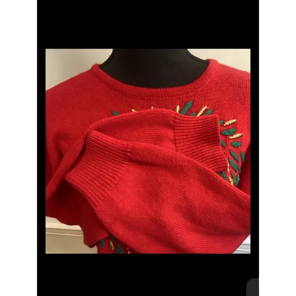 Vintage 90s Lindsey Blake Nutcracker Wreath Holiday Christmas Sweater Red Beaded - Image 5