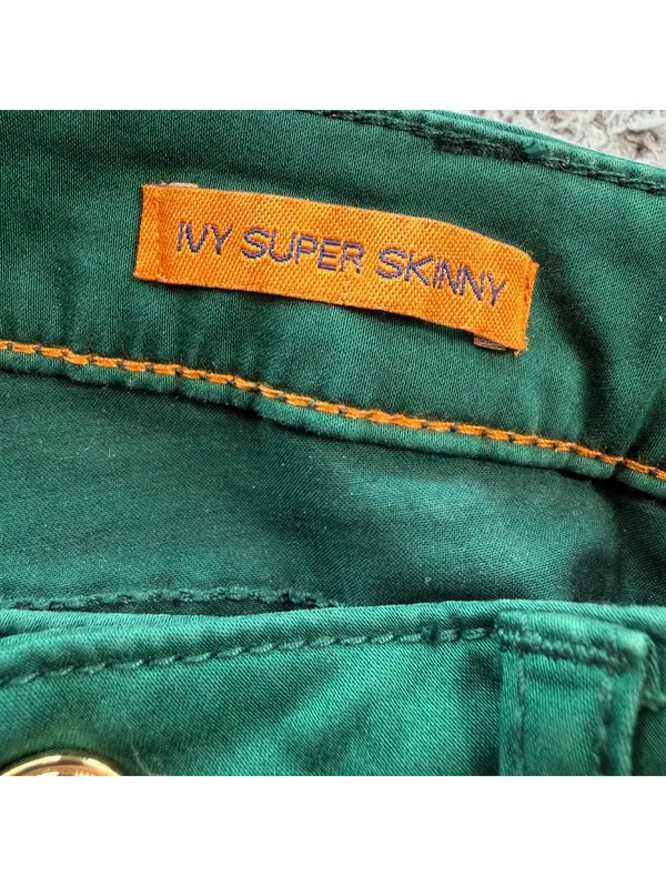 Tory Burch Ivy Super Skinny Jeans Women’s 29 Emerald Green Stretch Gold Logo - Image 6