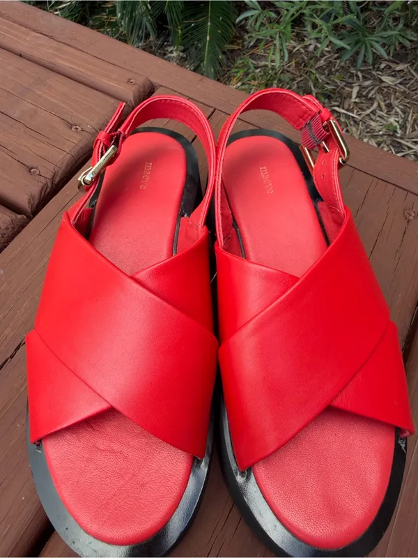 Maeve Anthropologie Red Leather Cross Strap Platform Sandals Size 6.5 $140 - Image 4