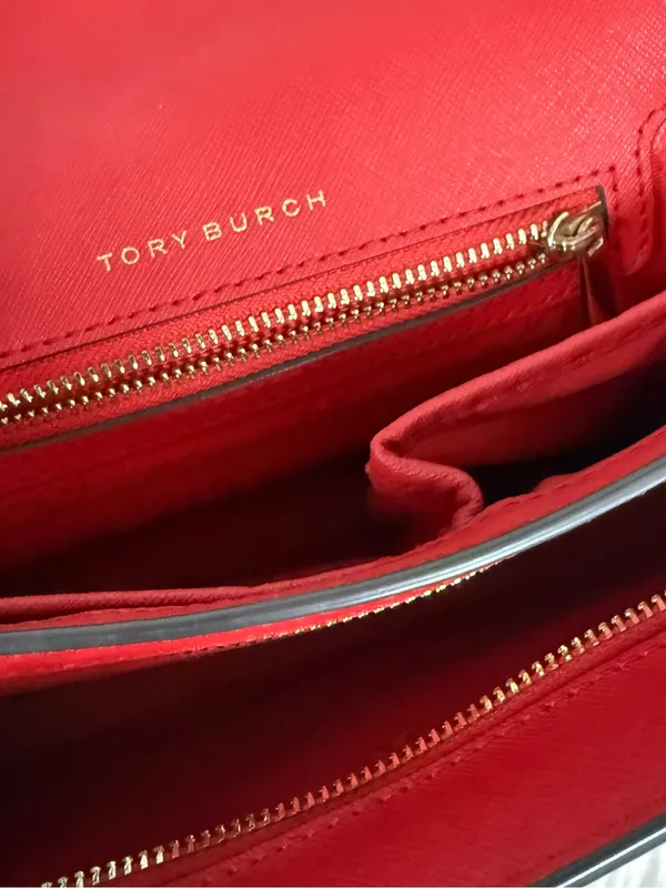 Tory Burch Emerson Combo Crossbody Red Leather Gold Logo Handbag - Image 9