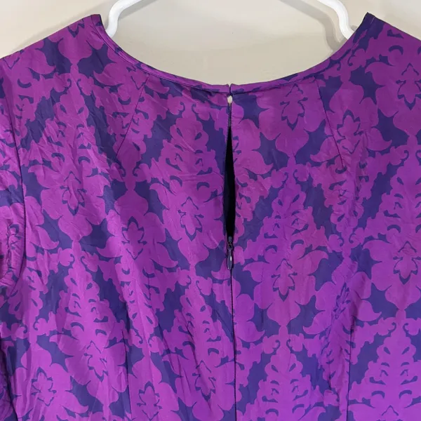 Banana Republic Purple Damask Silk Blend Sheath Dress Short‎ Puff Sleeve Size 4 - Image 5