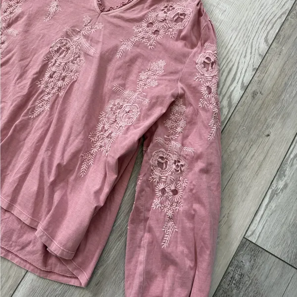 Soft Surroundings Cotton Pink Floral Embroidered Eyelet Babydoll Blouse size XL - Image 6