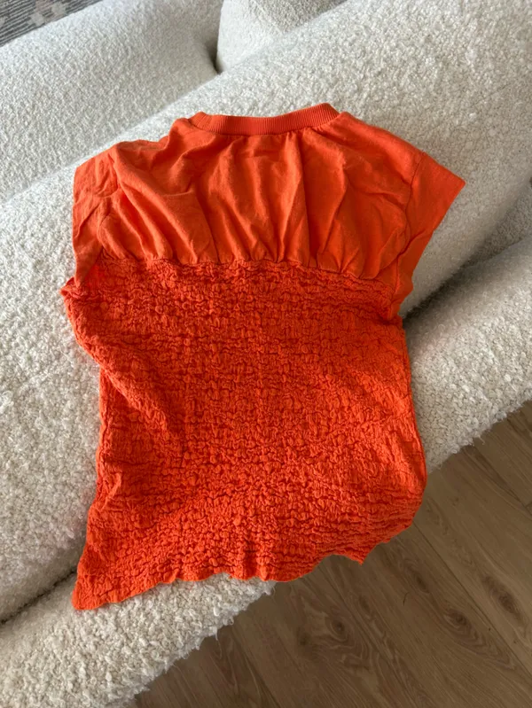 Anthropologie Maeve Ruched Crinkle Cotton Orange Top XS - Image 5