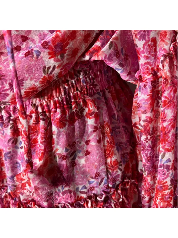 Misa Los Angeles chiffon babydoll floral mini dress Angel sleeves boho Fairy XS - Image 15
