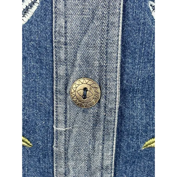 VTG 90s Bobbie Brooks Embroidered Floral Mixed Denim Shirt Button Up L Boho - Image 4