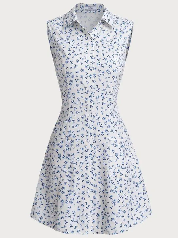 RIHOAS Blue Floral Pocket Sleeveless Mini Dress S - Image 5