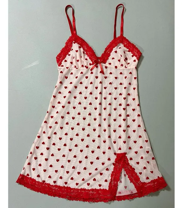 Red Pink Hearts Sheer Babydoll Slip Nightie Nightgown Lingerie Dress Size S ♥️✨ - Image 2