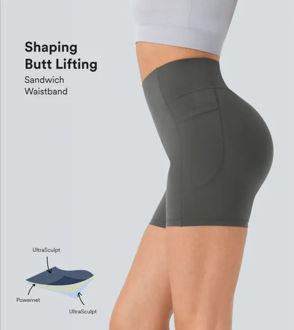 Halara ultrasculpt So cinched high waisted Scrunch Butt Lift Tummy Control Side Pocket Shaping Workout Biker Shorts 5” - Image 6