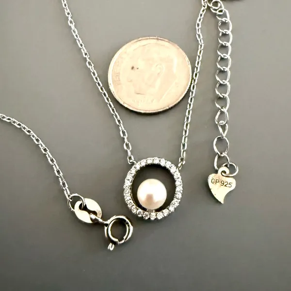 Sterling Silver White Pearl Diamond Signed CP 925 Pendant Necklace NWOT - Image 4
