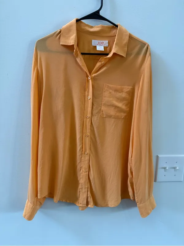 fresh women’s Button-Down Shirt in Orange, preppy, dressy, effortless - Image 2