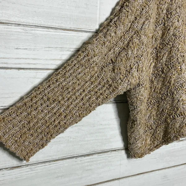 POL Chunky Knit Cropped Sweater Small Tan Cream Boho Pullover - Image 7