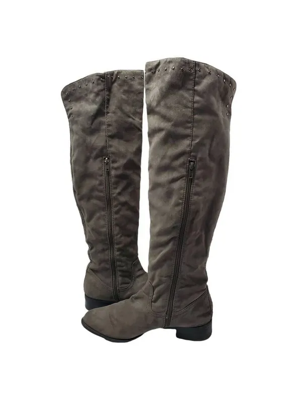 Lime Light Joaquin Faux Suede Studded Knee High Tall Gray Riding Boots Size 9 - Image 9