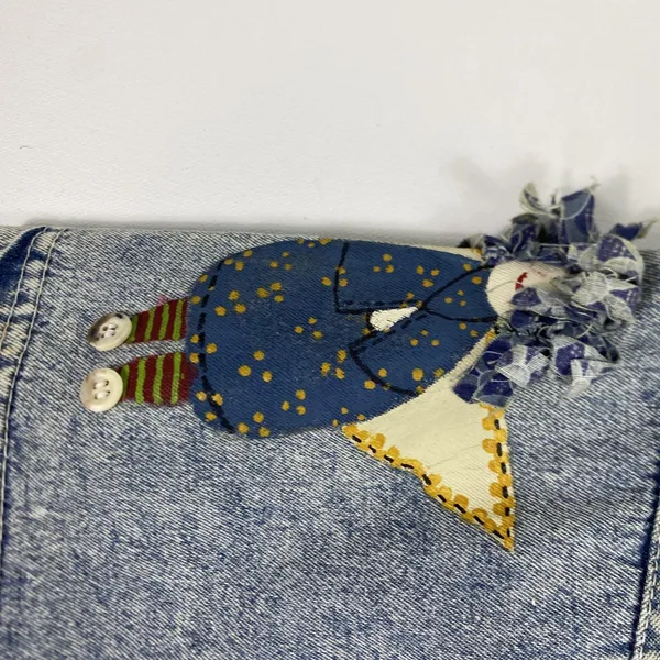Vintage Angel Stars Denim Shirt Womens Large Blue‎ Applique Buttons 90s - Image 7