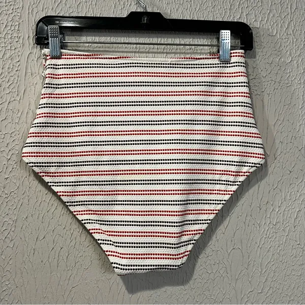Aerie High Waist Bikini Bottom in Cream with Red and Brown stripes size large - Image 6