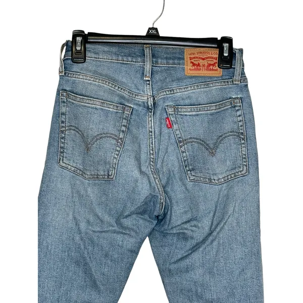 Levi's Women Jeans Wedgie‎ Skinny Button Fly Raw Hem Distressed Denim Blue Small - Image 10