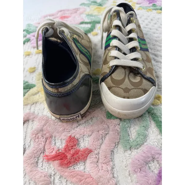 Coach Polly Signature Monogram Canvas Sneakers Brown Blue Green Womens 5.5B‎ - Image 5