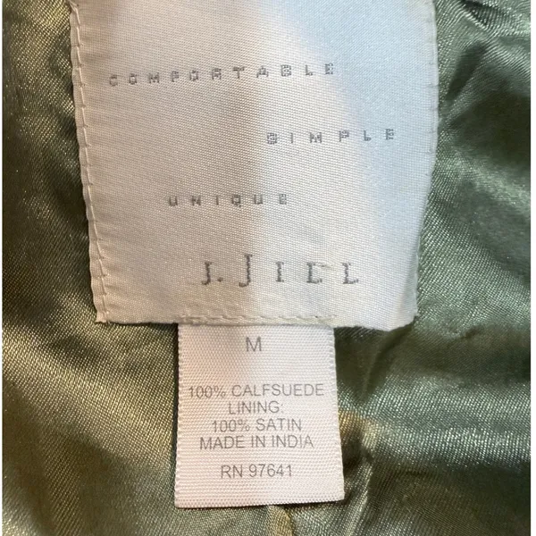 J. Jill Womens Olive Green 100% Calfsuede Leather Satin Lined‎ Car Coat Size M - Image 3