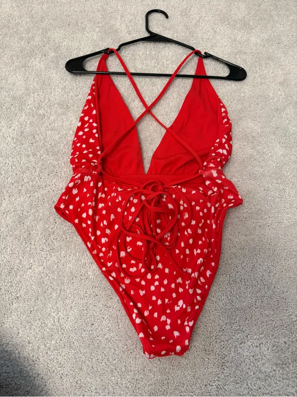 Maaji Red Floral Deep V One-Piece Swimsuit - Image 3