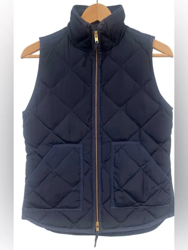 J.Crew Navy Diamond Quilted Puffer Vest Two-Way Zip Women’s XXS - Image 5