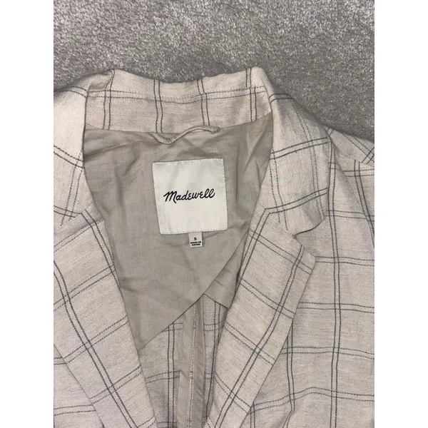 Madewell Dorset Blazer Windowpane Size S Minimalist‎ Oversized Linen - Image 6