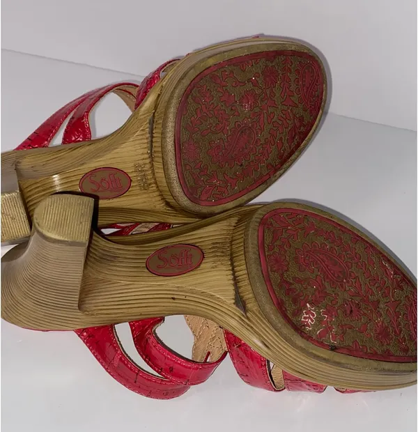 Sofft hot pink pattern leather open toe heels Red Size 6.5 - Image 4