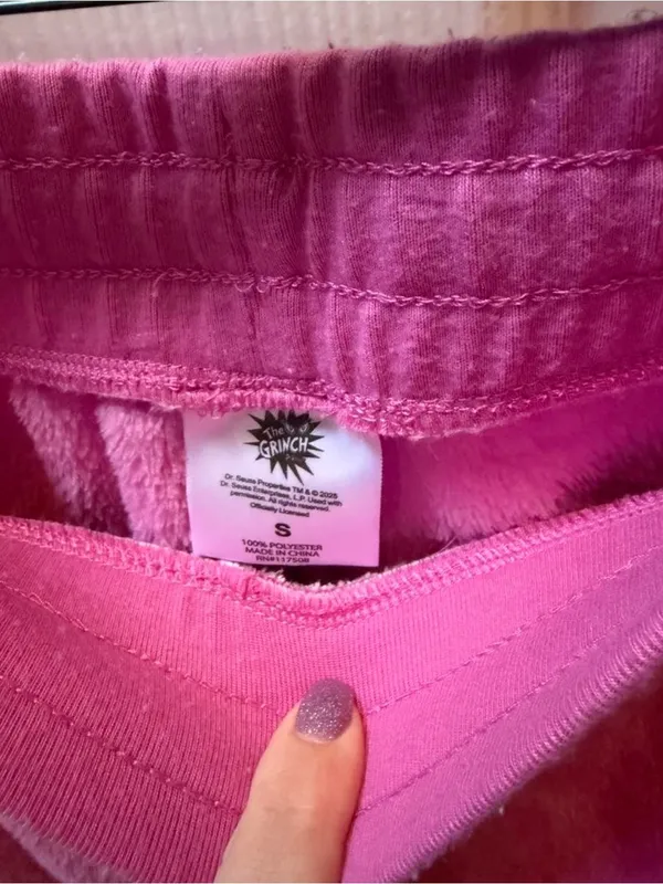 Plush Pink Grinch Joggers with Yellow Drawstring size S - Image 3
