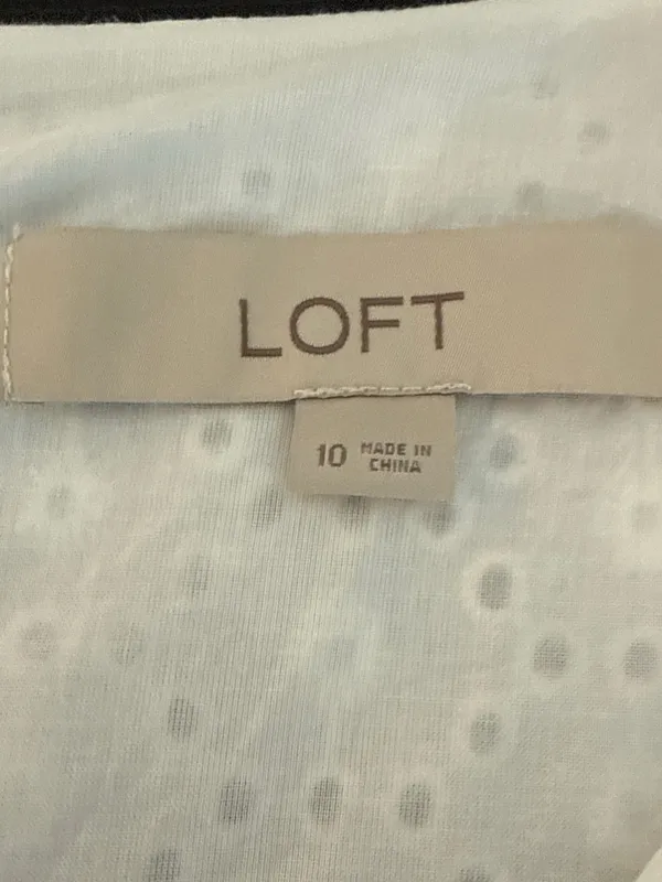 LOFT 100% Cotton White Eyelet V-Neck Dress - Image 2