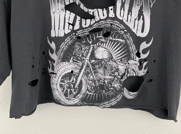 Rock Rose Couture Dark Grey American Motorcycles Distressed Cropped Graphic Tee - Image 3