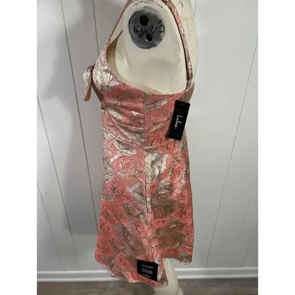 Lulus Quick to Love Pink Floral Jacquard Tie-Front Dress With Pockets Size L NWT - Image 4